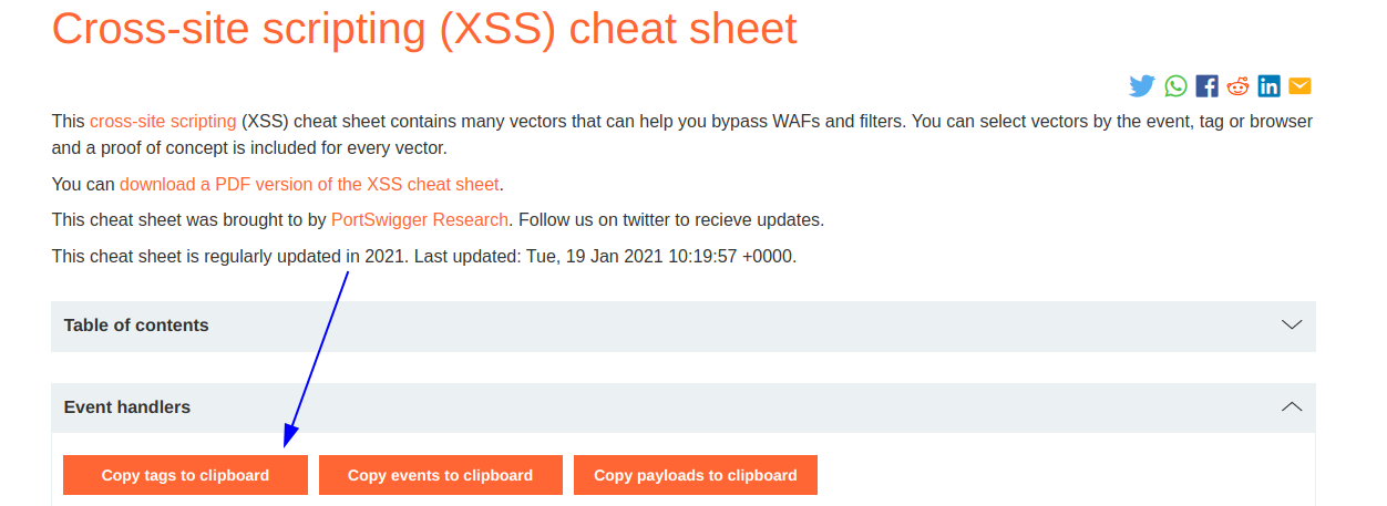 XSS cheat sheet di PortSwigger